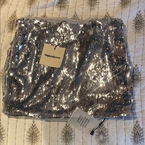 Superdown Silver Sequin Mini Skirt